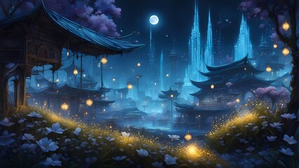 landscape with the moon and stars