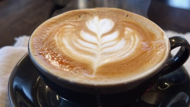 coffee with elegant rosetta latte art look