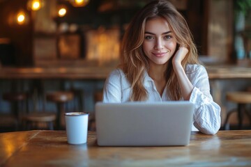 Closeup image of a young woman working on laptop computer