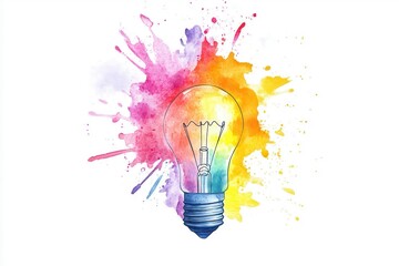 Depiction of a bulb illuminated by vibrant watercolor bursts, symbolizing creative inspiration and the drive for fresh opportunities