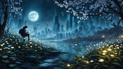 Forest background with people