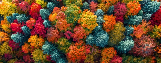 Vibrant Aerial View of Colorful Forest Canopy