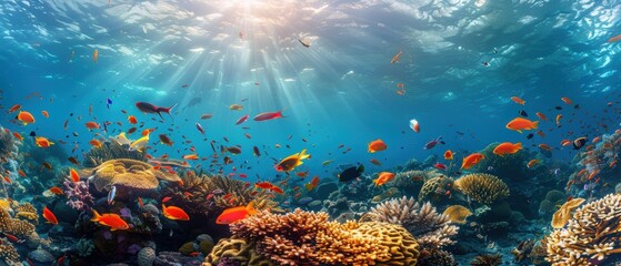 Vibrant Underwater Scene with Coral and Colorful Fish