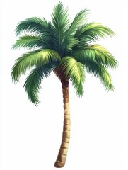 Obraz premium A vibrant palm tree showcasing lush green leaves and a sturdy trunk, perfect for tropical themes and beach landscapes, white background