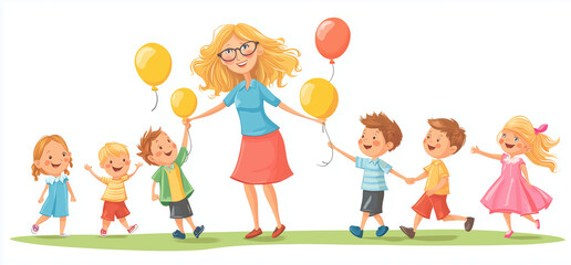 children and caregiver the image is simple, happy