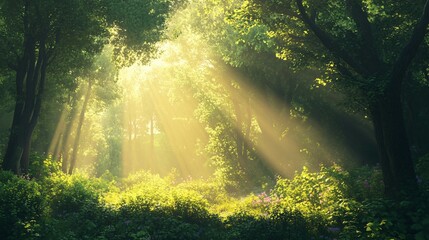 Sunbeams Breaking Through Dense Forest Canopies