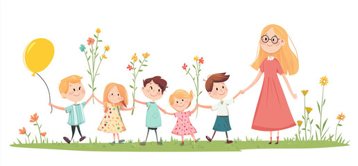 Fototapeta premium children and caregiver the image is simple, happy