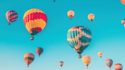 Obraz premium Colorful Hot Air Balloons in Clear Blue Sky