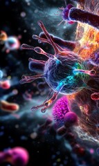 Abstract DNA structure floating in space with galaxies