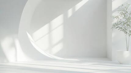 Minimalist white backdrop with simple shadows and light gradients