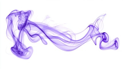 Violet smoke strands rise gracefully, intertwining in the air and fading into lighter shades, creating a mesmerizing display on a clean white canvas.