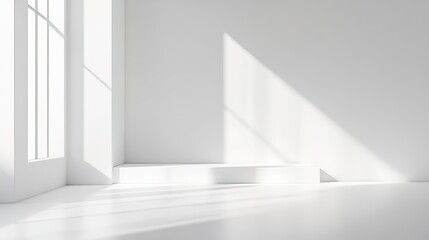 Obraz premium Minimalist white backdrop with simple shadows and light gradients