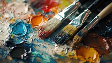 Obraz premium Vibrant Palette of Paints and Brushes