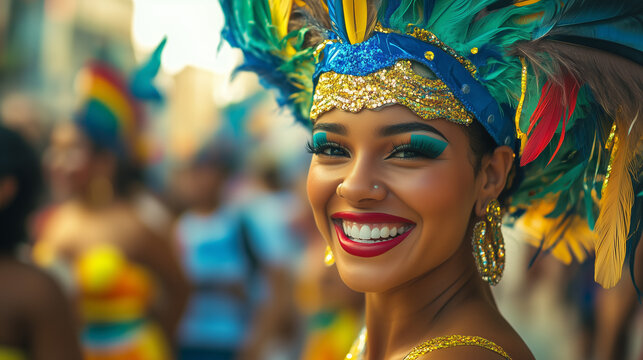 Parada karnawałowa w Rio de Janeiro to prawdziwe święto kolor&oacute;w i dźwięk&oacute;w. Uczestnicy przebrani w przepiękne kostiumy przechodzą przez ulice.