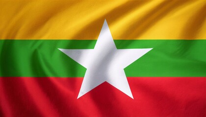 ミャンマーの国旗(waving national flag of Myanmar.)
