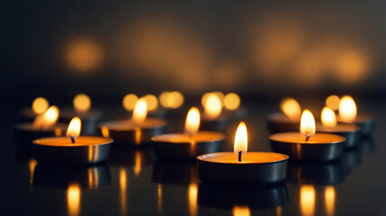 Lit tealight candles creating a peaceful ambiance