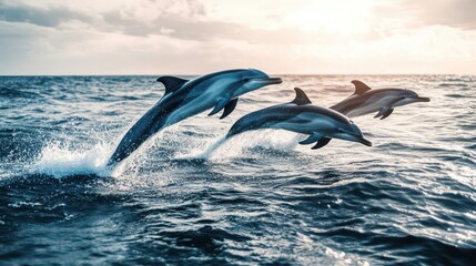 Obraz premium Playful Dolphins Leaping in the Ocean