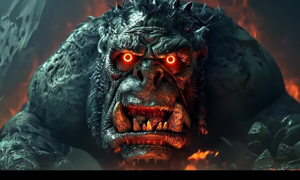 A monster with red eyes and a mouth full of fangs 4K Video