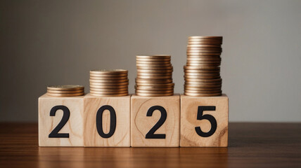 Planning finances with coins for 2025 goals