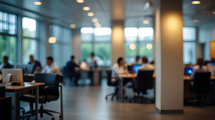 bokeh for background - Abstract blurred interior modern office space with business people 