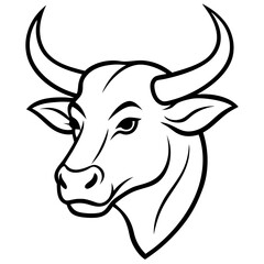 Bold Angular Ox Head with Curved Horns – Vector Art
