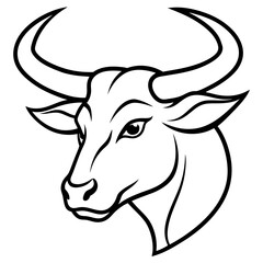 Bold Angular Ox Head with Curved Horns – Vector Art