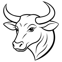 Bold Angular Ox Head with Curved Horns – Vector Art