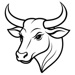 Bold Angular Ox Head with Curved Horns – Vector Art