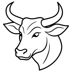 Bold Angular Ox Head with Curved Horns – Vector Art