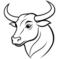 Bold Angular Ox Head with Curved Horns – Vector Art