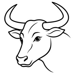 Bold Angular Ox Head with Curved Horns – Vector Art