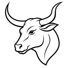 Bold Angular Ox Head with Curved Horns – Vector Art