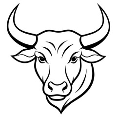 Bold Angular Ox Head with Curved Horns – Vector Art