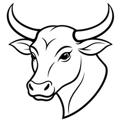 Bold Angular Ox Head with Curved Horns – Vector Art