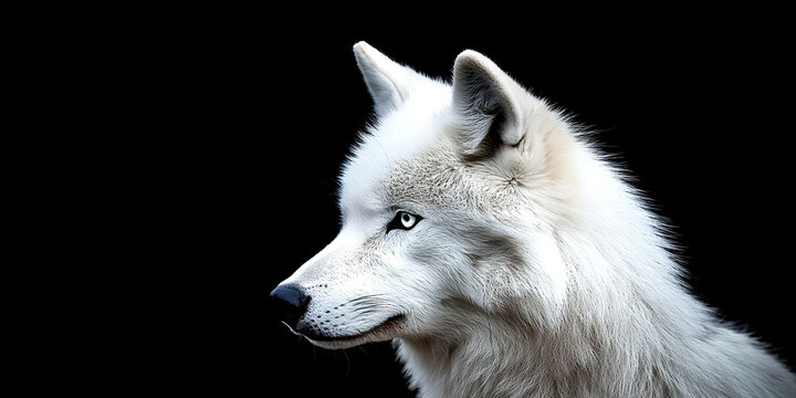White wolf on a black background