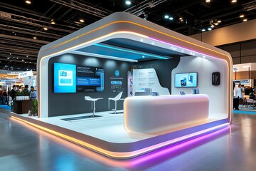 Modern exhibition booth with bright lighting