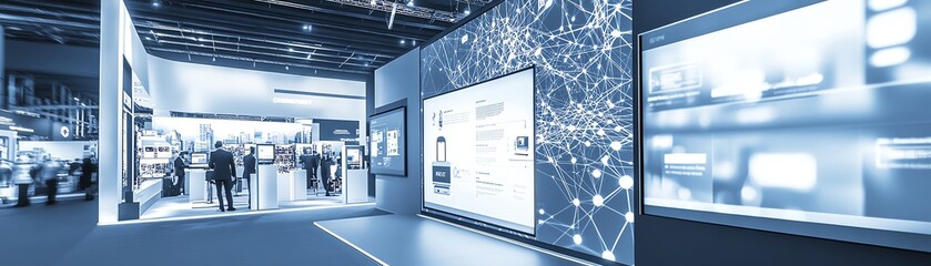 Modern exhibition hall with digital displays