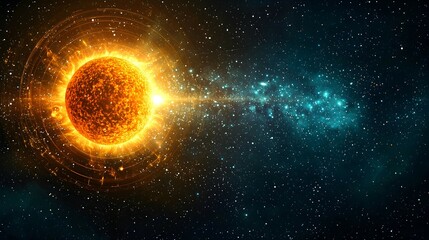 Obraz premium Bright Star in Space with Galaxy and Nebula