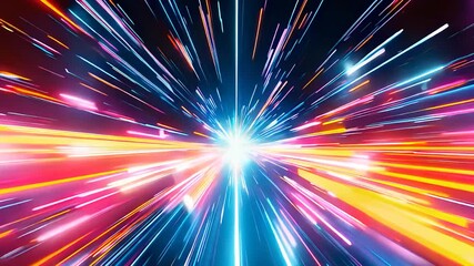 Abstract futuristic light speed burst with colorful motion trails and bright energy beams in a space or sci-fi concept