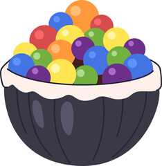 Halloween bowl with candies. Multicolored candies in a bowl for Halloween.