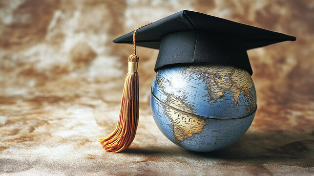 Study Abroad Opportunities: Exploring global education with a graduation cap and Earth globe, highlighting study abroad programs and international experiences