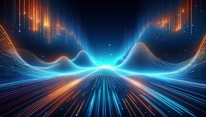 Abstract digital landscape with glowing lines and particles. A futuristic and dynamic background...