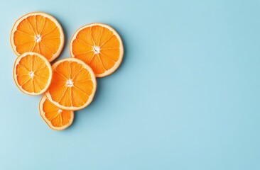 Heart-shaped arrangement of vibrant orange citrus slices on a light blue background