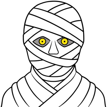 recommend clip art: Glowing Eyed Mummy Face in Bandaged Wrappings Line Art Vector Design