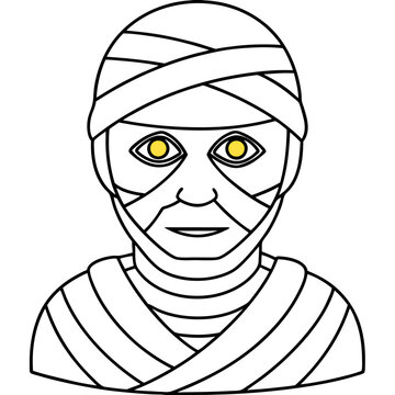 recommend clip art: Glowing Eyed Mummy Face in Bandaged Wrappings Line Art Vector Design