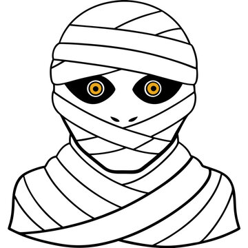 recommend clip art: Glowing Eyed Mummy Face in Bandaged Wrappings Line Art Vector Design