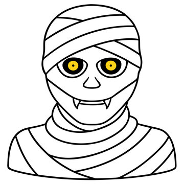 recommend clip art: Glowing Eyed Mummy Face in Bandaged Wrappings Line Art Vector Design