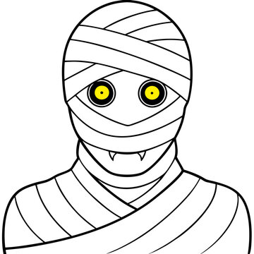 recommend clip art: Glowing Eyed Mummy Face in Bandaged Wrappings Line Art Vector Design