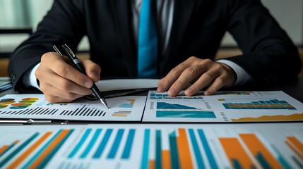 Person analyzing graphs and charts