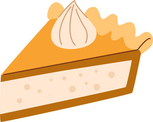 Piece of pumpkin pie. Traditional holiday dish for Thanksgiving day and Halloween.